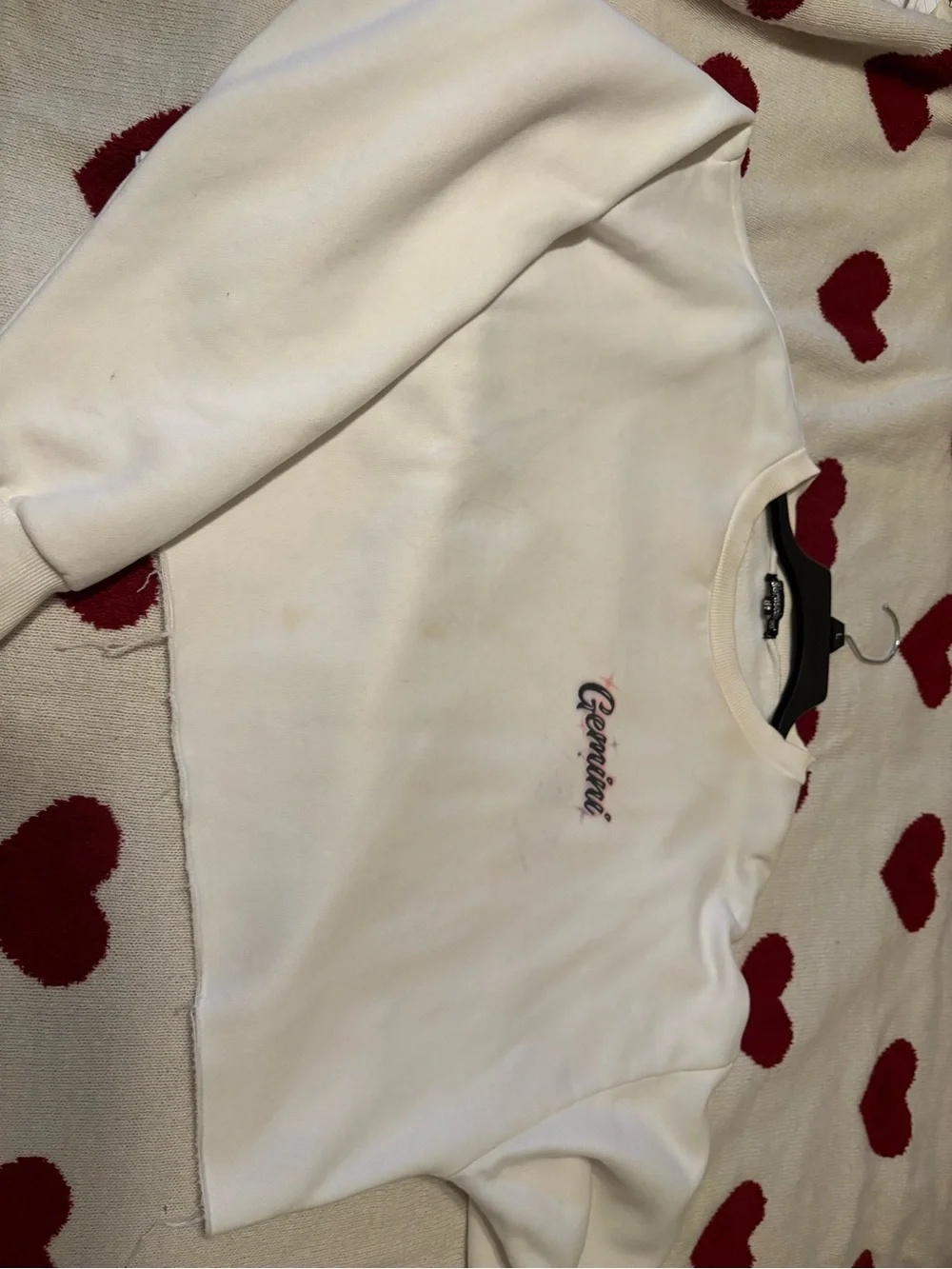 Dolls Kill White Gemini Crewneck Sweater with Pink & Purple Graphic